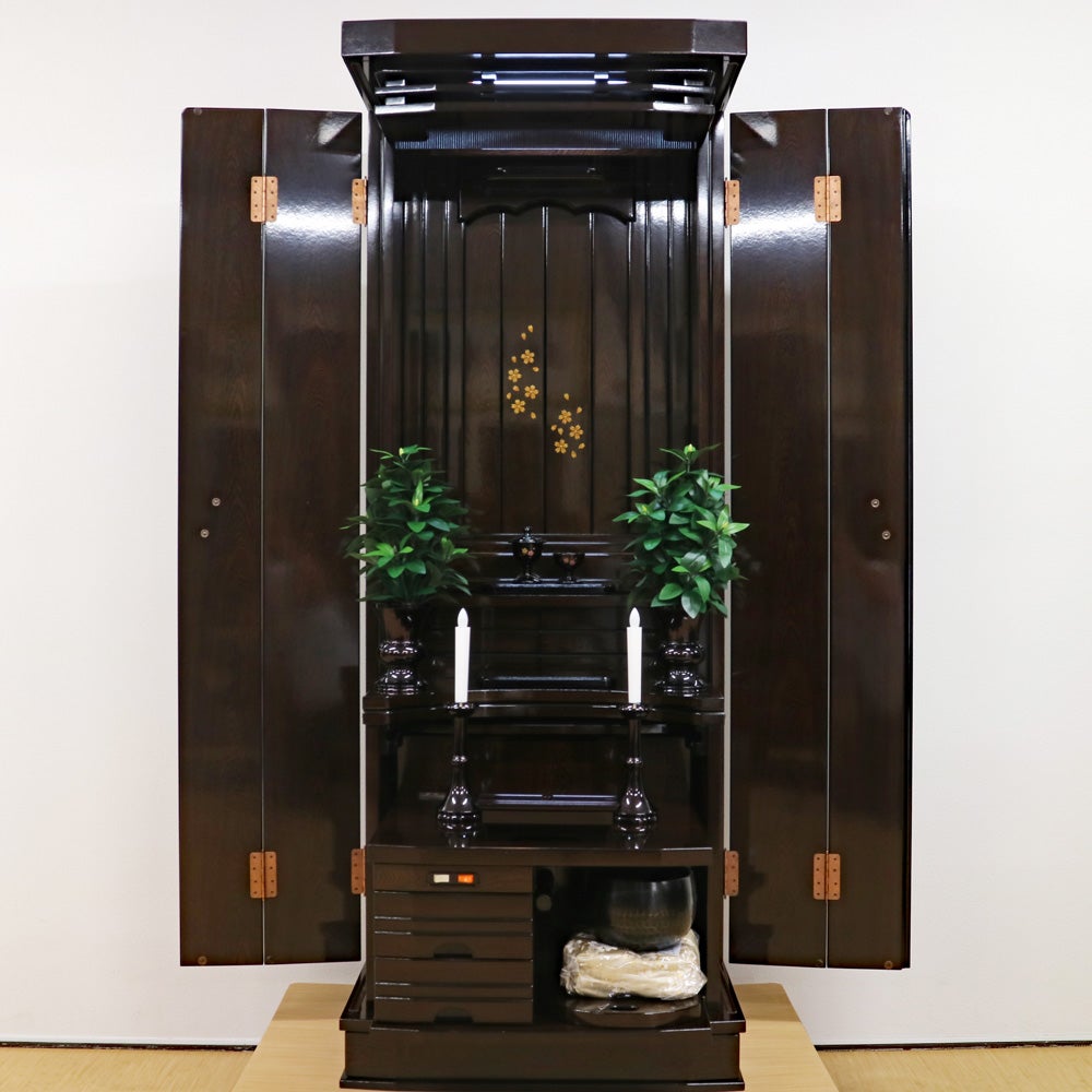 創価学会 家具調 中古仏壇 1391 遥 鉄刀木 桜蒔絵付｜仏壇革命・虚空