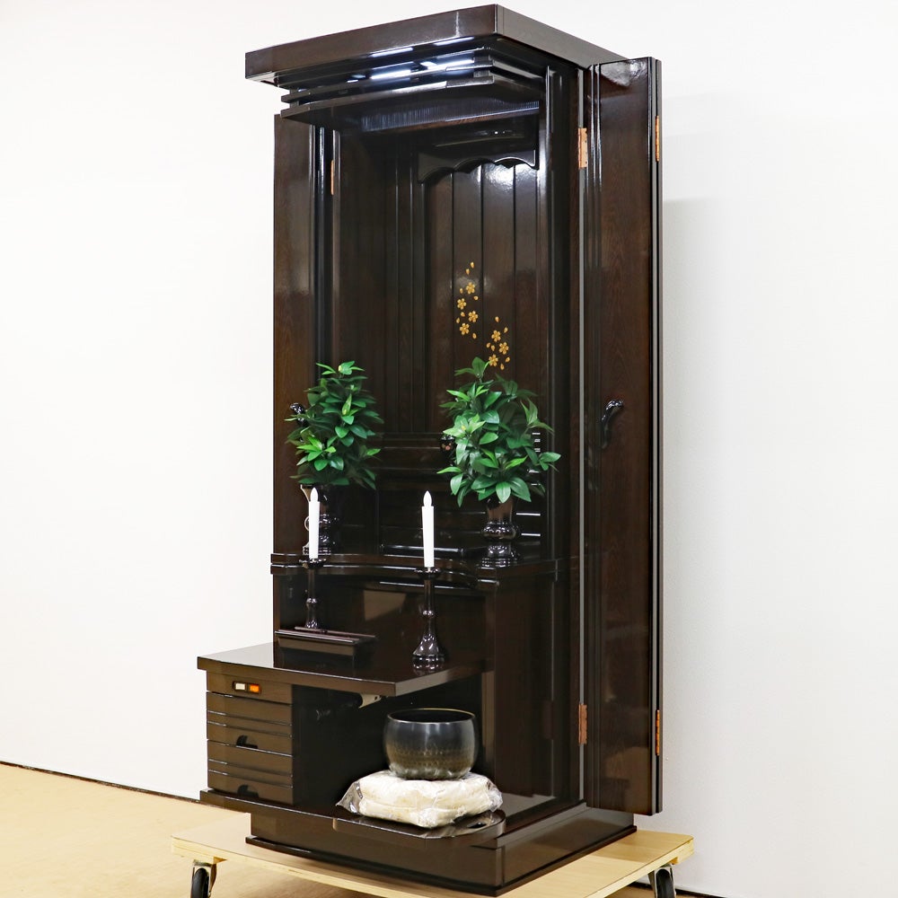 創価学会 家具調 中古仏壇 1391 遥 鉄刀木 桜蒔絵付｜仏壇革命・虚空